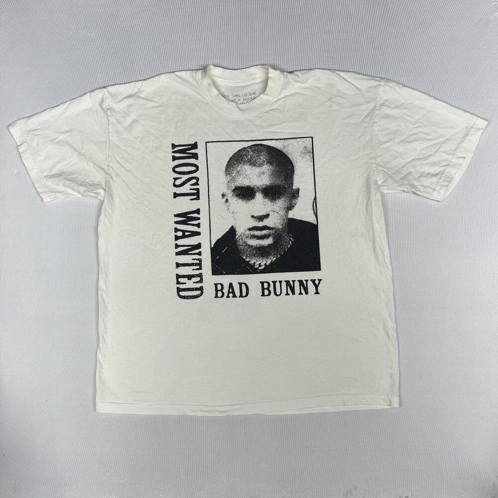 Bad Bunny Shirt Mens 2XL White Most Wanted Tour Graphic Tee Concert Music